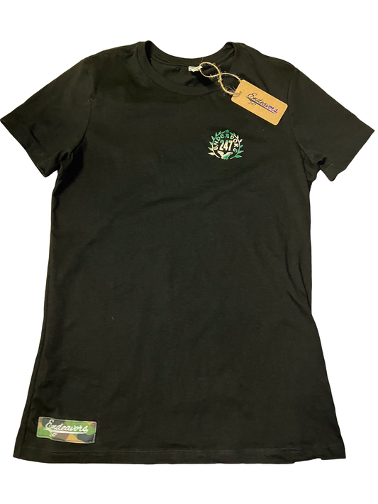 Women's Tie Dye Logo Green / White Camo Patch Black T Shirt