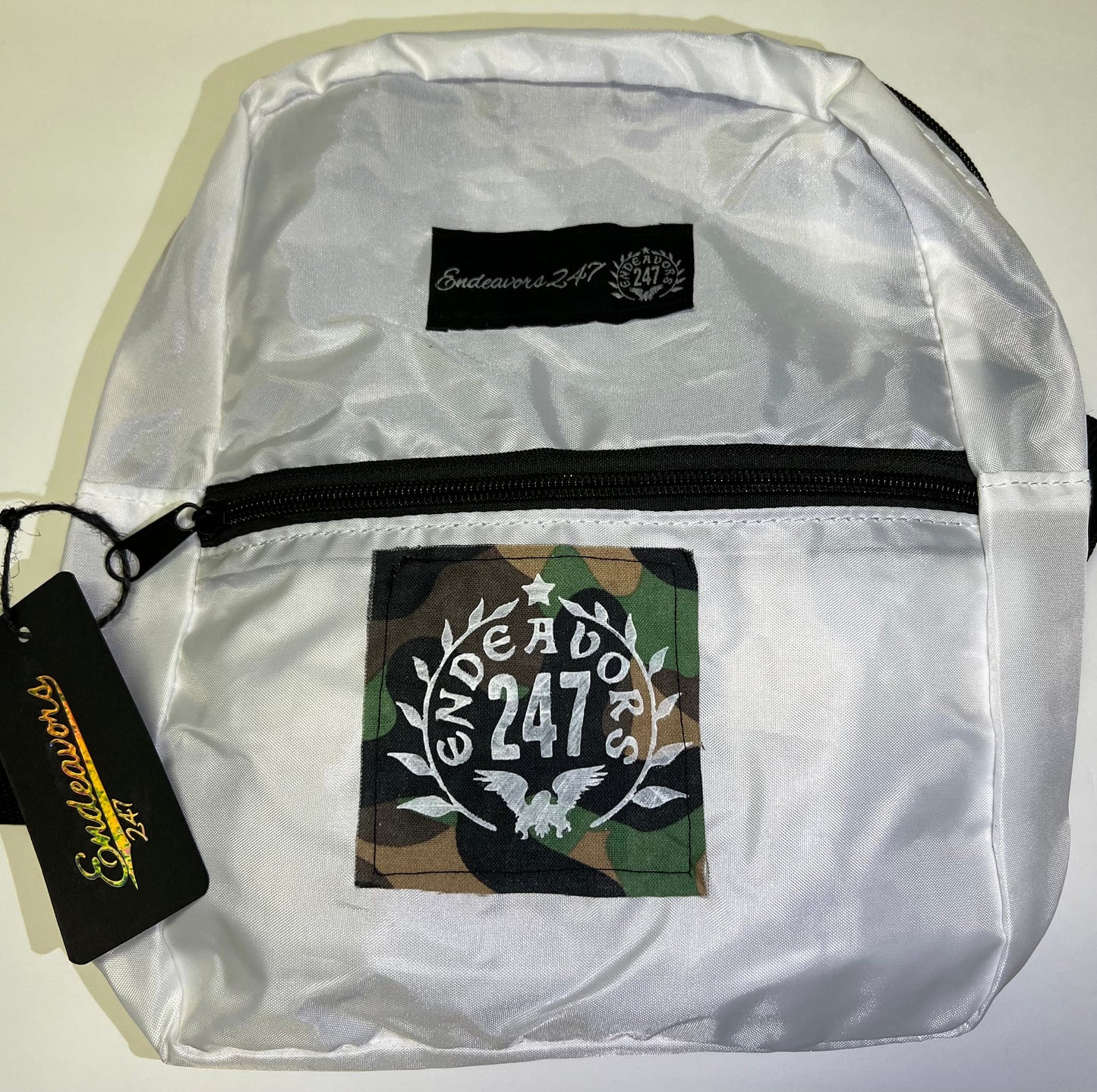 Endeavors247 Handmade Camo Patch - Mini Moto Hem Patch White Backpack